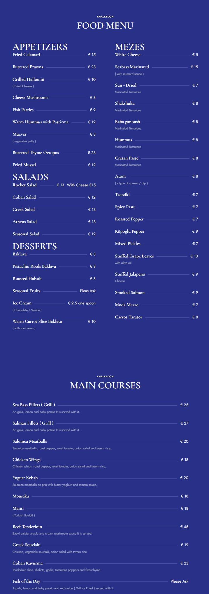 kalkedon restaurant menu